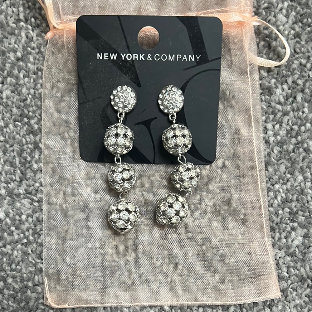 New York & Company Silver Crystal Three-Tier Drop Earrings